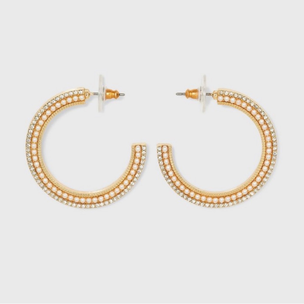 SUGARFIX by BaubleBar Large Pearl and
Crystal Hoop Earrings - Gold